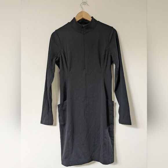 Athleta Delancey Black UPF 50 Sculptek Dress Long Sleeve Zip Medium MP Petite - Picture 5 of 13